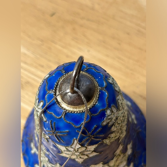 Cloisonné vintage glitter snowflake bell Christmas ornament enamel copper - Picture 5 of 7